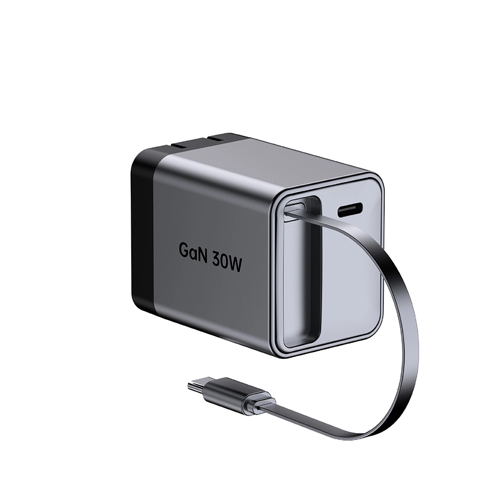 شاحن سريع قابل للطي بقدرة 30 واط مع كابل USB c قابل للسحب