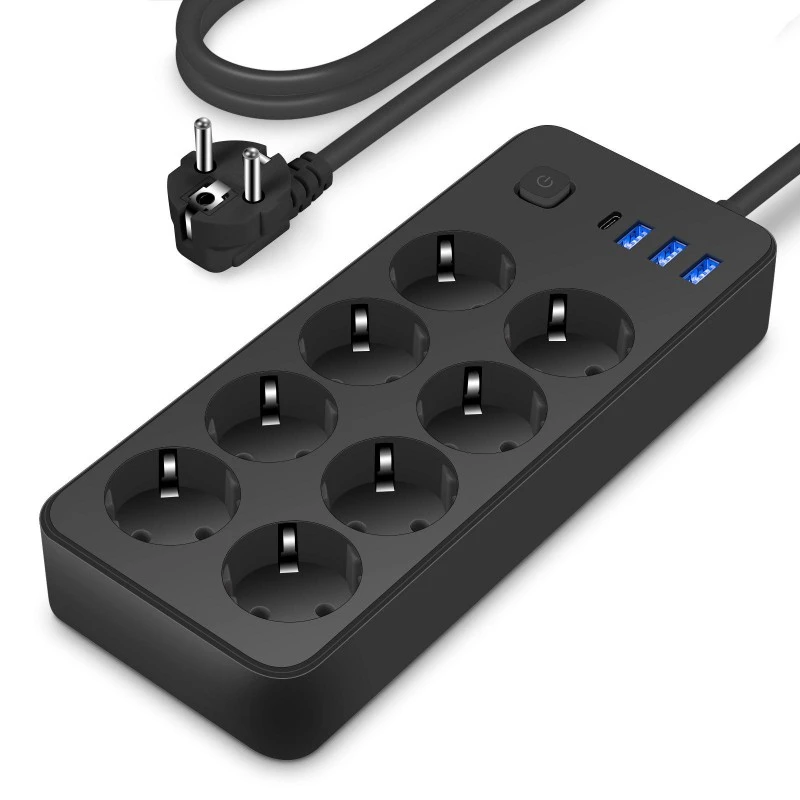 مشترك كهرباء بمعايير الاتحاد الأوروبي 8 تيار متردد مع 4 منافذ USB