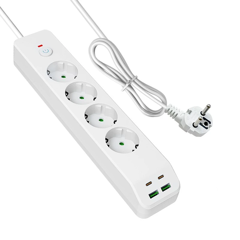 مشترك كهرباء أوروبي سريع الشحن مع 4 منافذ تيار متردد و4 منافذ USB