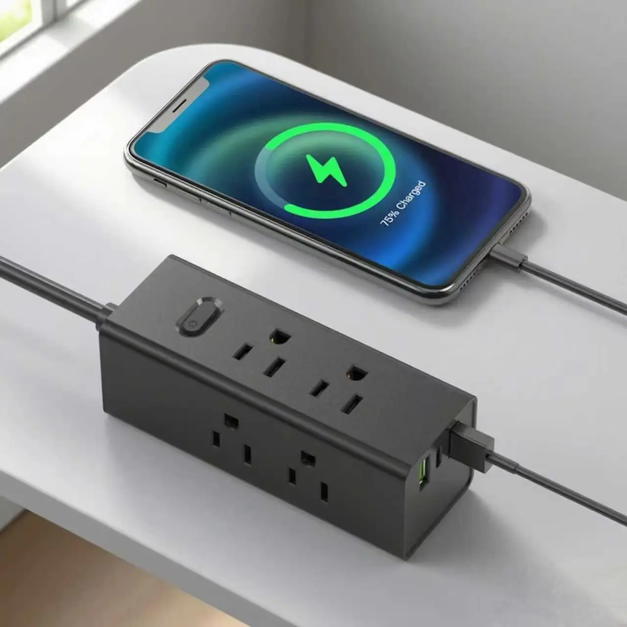 قطاع الطاقة الأمريكي مع سلك تمديد USB مسطح، قطاع طاقة السفر